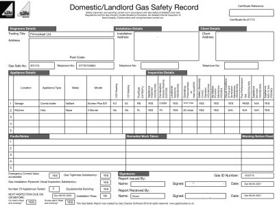 Sample Gas Safety Certificate